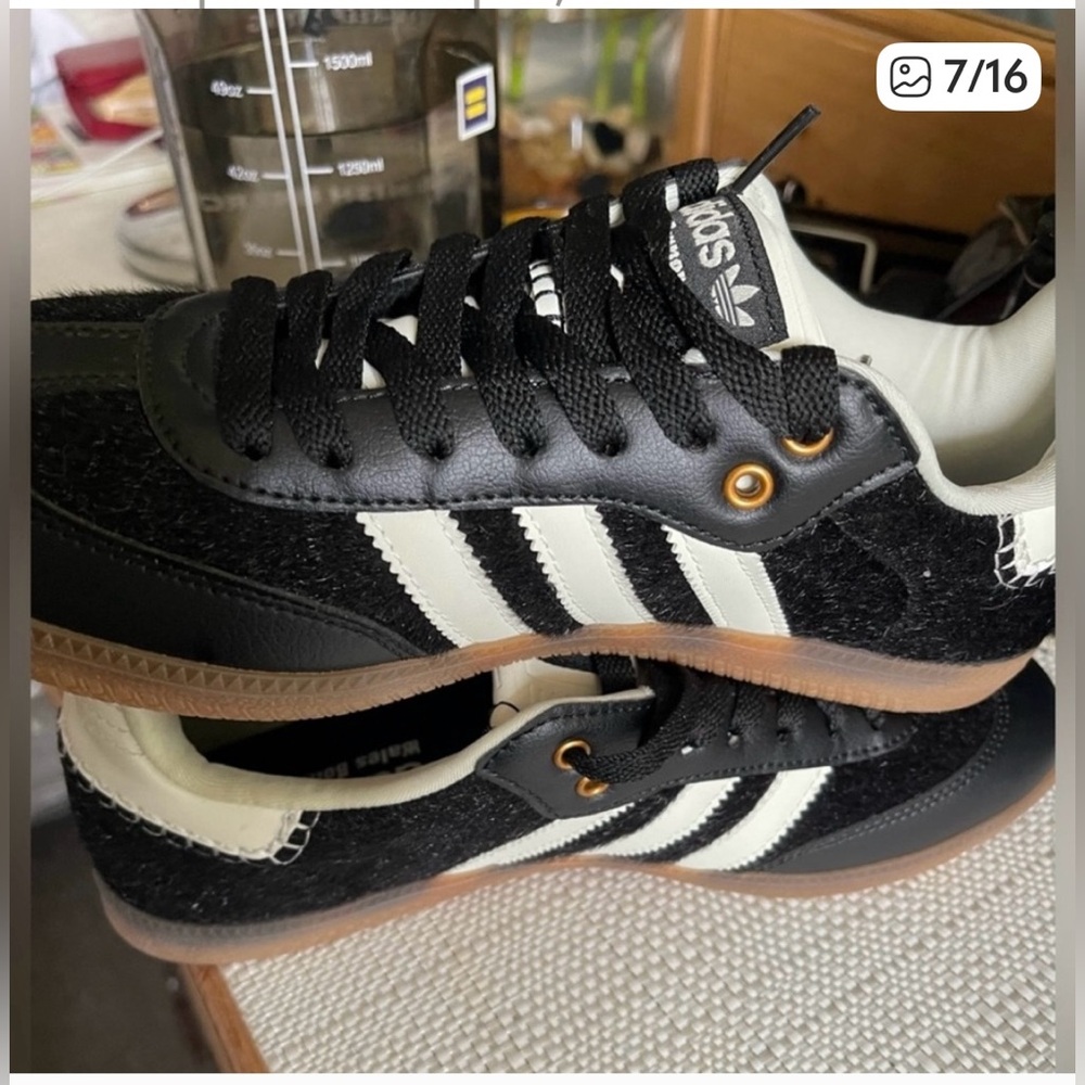 Authentic Adidas Black and White Wales Bonner Leather Sneakers